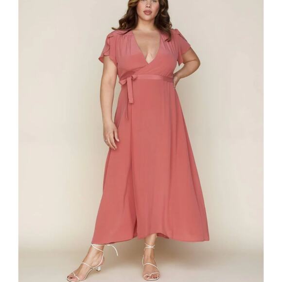 Christy Dawn Women's The Autumn Midi Wrap Dress Dusty Rose Silk Balletcore SZ M